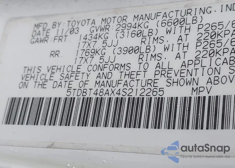 2004 Toyota Sequoia Limited V8 from USA, damaged, VIN 5TDBT48AX4S212265